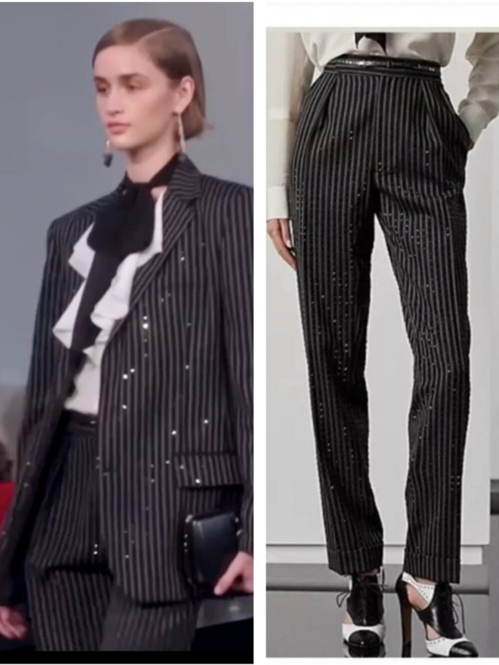 NWT RALPH LAUREN Purple Wool Label Siena Beaded Pinstripe Embellished Pants‎ 10